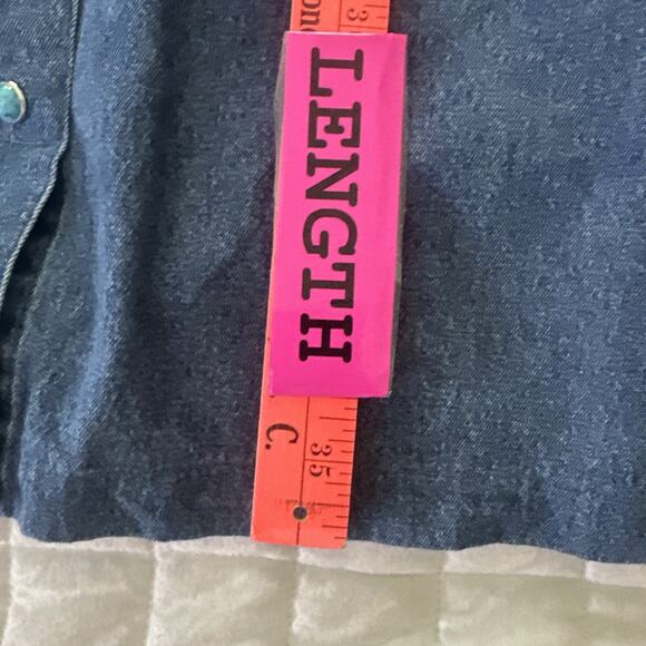 BLUE J Womens Shirt Dress Small Blue Denim Turquoise Snap Shift Retro 90s Boho - Picture 10 of 10